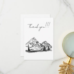 Carte De Remerciements croquis noir et blanc de montagnes