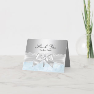 Carte De Remerciements Cross & Lace Bow Blue Baptism Thank You Card
