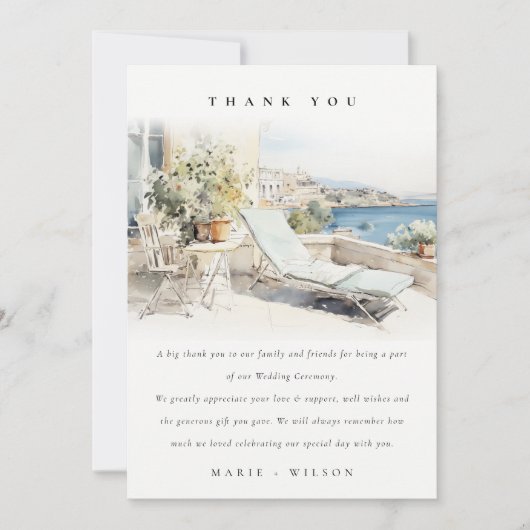 Carte De Remerciements Curfu Grèce Mariage de paysage aquarelle (Devant)