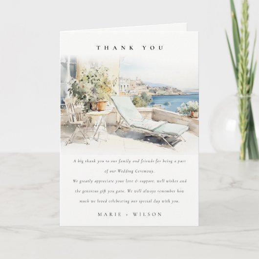 Carte De Remerciements Curfu Grèce Mariage de paysage aquarelle (Devant)