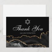 Carte De Remerciements Custom Bar Mitzvah Black Gold Star de David Juif (Devant / Derrière)