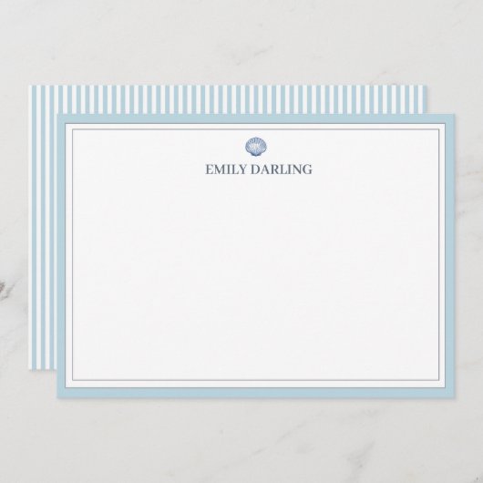 Carte De Remerciements Custom Blue Seashell Logo Nautical Stationary (Devant / Derrière)