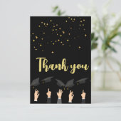 Carte De Remerciements Custom Cute Elegant Moderne Noir & Or Graduation (Debout devant)