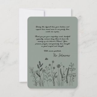 Carte De Remerciements Custom Elegant Wildflower Funeral Thank You Card