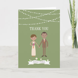 Carte De Remerciements Custom Illustrated Cartoon Couple Portrait Wedding