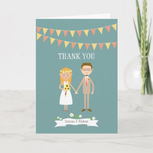 Carte De Remerciements Custom Illustrated Cartoon Couple Portrait Wedding