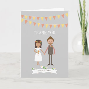 Carte De Remerciements Custom Illustrated Cartoon Couple Portrait Wedding