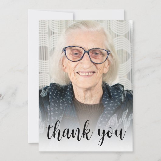 Carte De Remerciements Custom Photo 90th Birthday Party Black Script (Devant)