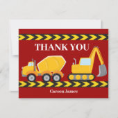 Carte De Remerciements Custom Red Construction Camion Boys fête d'anniver (Devant)
