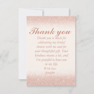 Carte De Remerciements Custom Rose Gold Bridal Shower Thank You Cards