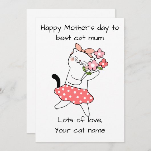 Carte De Remerciements Customisé Happy mère jour meilleure maman chat (Devant / Derrière)
