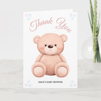 Carte De Remerciements Cut Teddy Bear, Pastel Girl Baby Shower Folded