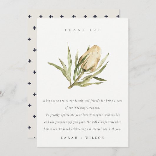 Carte De Remerciements Cute Amérindienne Banksia Aquarelle Mariage Floral (Devant / Derrière)