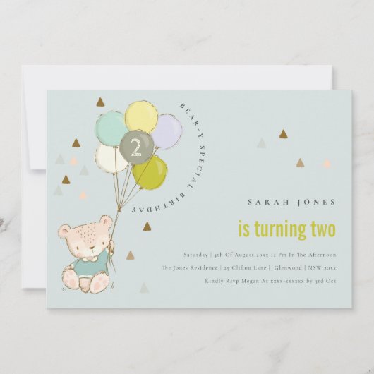 Carte De Remerciements Cute Aqua Bear Balloon N'Importe Quel Âge Annivers (Devant)