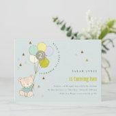 Carte De Remerciements Cute Aqua Bear Balloon N'Importe Quel Âge Annivers (Debout devant)