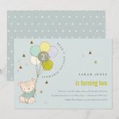 Carte De Remerciements Cute Aqua Bear Balloon N'Importe Quel Âge Annivers (Devant / Derrière)