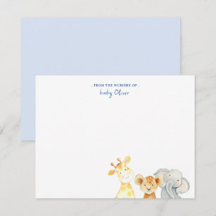 Carte De Remerciements Cute Aquarelle Animaux de la pépinière de plat