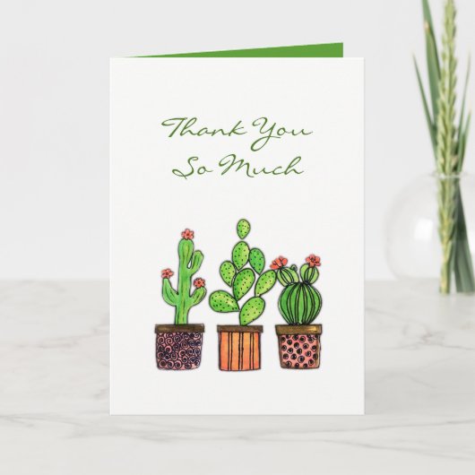 Carte De Remerciements Cute aquarelle Cactus en pots (Devant)