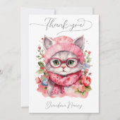 Carte De Remerciements Cute aquarelle Chat Grandma Floral (Devant)