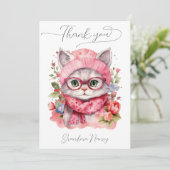 Carte De Remerciements Cute aquarelle Chat Grandma Floral (Debout devant)