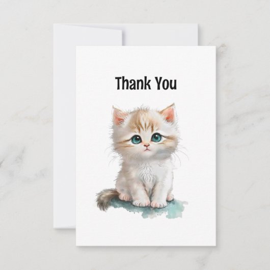 Carte De Remerciements Cute Aquarelle Kitten avec yeux bleus vierge (Devant)