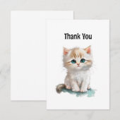 Carte De Remerciements Cute Aquarelle Kitten avec yeux bleus vierge (Devant / Derrière)
