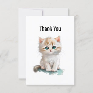 Carte De Remerciements Cute Aquarelle Kitten avec yeux bleus vierge