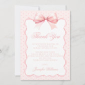 Carte De Remerciements Cute arc rose ruban polkadot bébé fille douche (Devant)