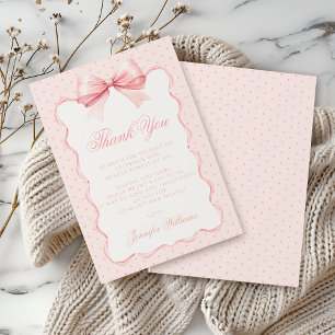 Carte De Remerciements Cute arc rose ruban polkadot bébé fille douche