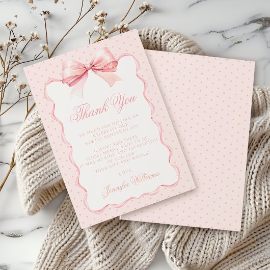 Carte De Remerciements Cute arc rose ruban polkadot bébé fille douche