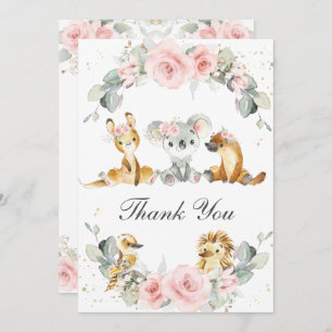 Carte De Remerciements Cute Australian Animals Rose Floral Vert
