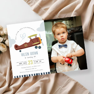 Carte De Remerciements Cute Avion Nuage Coeur Photo Anniversaire Invitati
