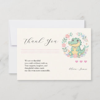 Carte De Remerciements Cute Baby Crocodile Floral Frame