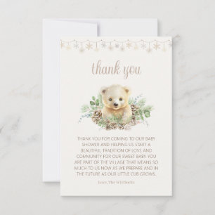 Carte De Remerciements Cute Bear Cub Hiver Baby shower de verdure