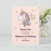 Carte De Remerciements Cute Birthday Doodle Flying Rainbow Unicorn (Debout devant)