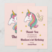 Carte De Remerciements Cute Birthday Doodle Flying Rainbow Unicorn (Devant / Derrière)