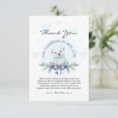 Carte De Remerciements Cute Blue Bow Bear Cub Garçon Baby shower d'hiver (Debout devant)