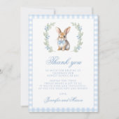 Carte De Remerciements Cute Blue Bunny Easter Gingham Baby Boy Shower (Devant)