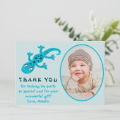 Carte De Remerciements Cute Blue Gecko Lizard Kid Photo Anniversaire (Debout devant)