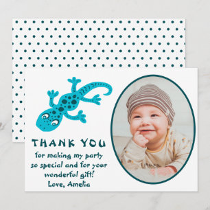 Carte De Remerciements Cute Blue Gecko Lizard Photo Enfant Anniversaire