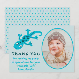 Carte De Remerciements Cute Blue Gecko Lizard Photo Enfant Anniversaire