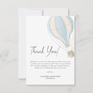 Carte De Remerciements Cute Blue Hot Air Balloon Baby shower garçon