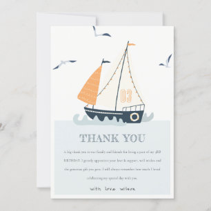 Carte De Remerciements Cute Blue Nautical Sailboat Pastel Anniversaire de