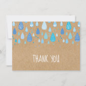 Carte De Remerciements Cute Blue Raindrops Boho Rustique Kraft élégant (Devant)