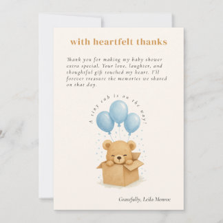Carte De Remerciements Cute Blue Watercolor Balloon Bear Baby Shower