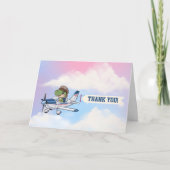 Carte De Remerciements Cute Blue White avion & Dinosaur Anniversaire de e (Devant)