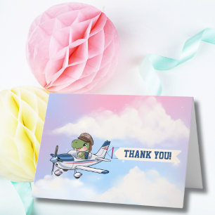 Carte De Remerciements Cute Blue White avion & Dinosaur Anniversaire de e