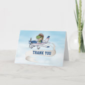 Carte De Remerciements Cute Blue White avion & Dinosaur Anniversaire de e (Devant)