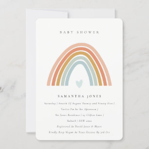 Carte De Remerciements Cute Blush Blue Heart Rainbow Baby shower Invitati