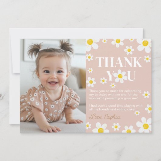 Carte De Remerciements Cute Boho Daisy Bloom fête d'anniversaire (Devant)